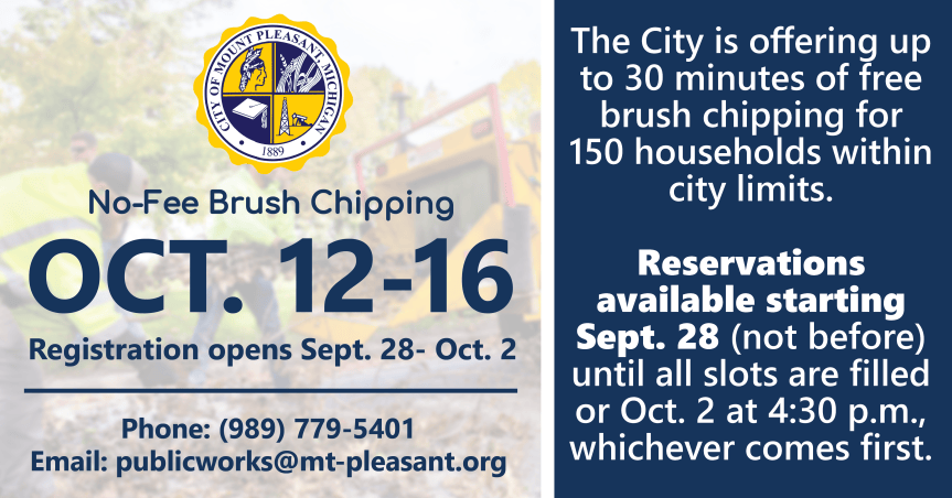 Reservations for no fee brush chipping open on&nbsp;9/28/2026